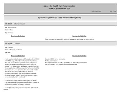 Agency for Health Care Administration ASPEN: Regulation Set (RS) Printed[removed]Aspen State Regulation Set: T 2.00 Transitional Living Facility