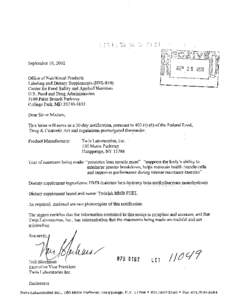 September 19,2002 Office of Nutritional Products Labeling and Dietary Supplements (HFS[removed]Center for Food Safety and Applied Nutrition U.S. Food and Drug Administration[removed]Paint Branch Parkway