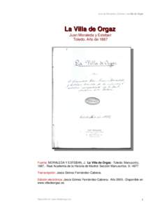 Juan de Moraleda y Esteban: La villa de Orgaz  La Villa de Orgaz