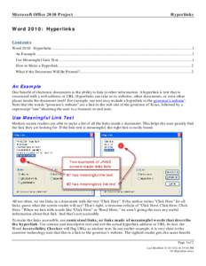 Microsoft Office 2010 Project  Hyperlinks Word 2010: Hyperlinks Contents