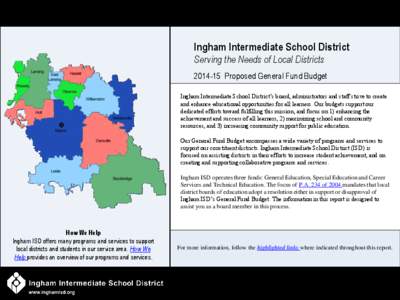 Ingham Intermediate School District Serving the Needs of Local Districts[removed]Proposed General Fund Budget Ingham Intermediate School District’s board, administrators and staff strive to create and enhance education