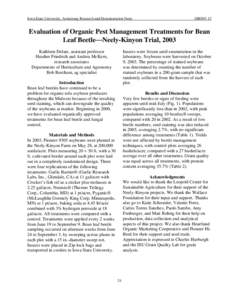 Iowa State University, Armstrong Research and Demonstration Farm  ISRF03-12 Evaluation of Organic Pest Management Treatments for Bean Leaf Beetle⎯Neely-Kinyon Trial, 2003