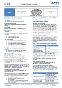 85 BYO  85 BYO Critical Information Summary