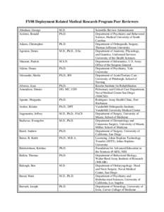 FY08 Deployment Related Medical Research Program Peer Reviewers