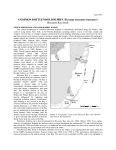 April[removed]COMMON BOTTLENOSE DOLPHIN (Tursiops truncatus truncatus) Biscayne Bay Stock STOCK DEFINITION AND GEOGRAPHIC RANGE The coastal morphotype of common bottlenose dolphins is continuously distributed along the Atl