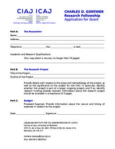 CHARLES D. GONTHIER Research Fellowship Application for Grant Part A: