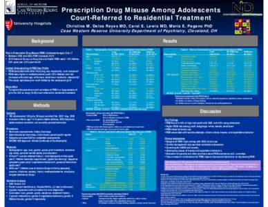 Prescription Drug Misuse Among Adolescents Court-Referred to Residential Treatment Christina M. Delos Reyes MD, Carol E. Lewis MD, Maria E. Pagano PhD Case Western Reserve University Department of Psychiatry, Cleveland, 