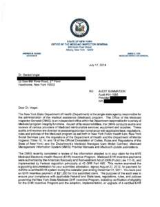 STATE OF NEW YORK OFFICE OF THE MEDICAID INSPECTOR GENERAL BOONorth Pearl Street Albany, New York[removed]ANDREW M. CUOMO GOVERNOR