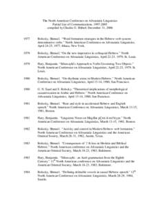 The North American Conference on Afroasiatic Linguistics Partial List of Communications, [removed]compiled by Charles G. Häberl, December 31, 2006