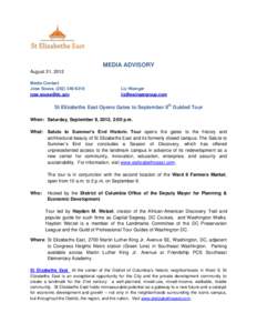 MEDIA ADVISORY August 31, 2012 Media Contact Jose Sousa, ([removed]removed]