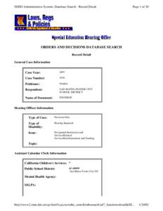 SEHO Administrative System: Database Search - Record Detail  Page 1 of 20 ORDERS AND DECISIONS DATABASE SEARCH Record Detail