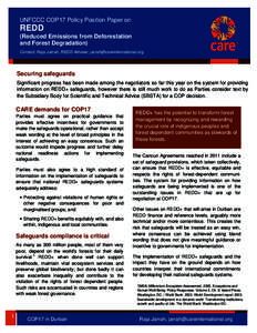 UNFCCC COP17 Policy Position Paper on  REDD (Reduced Emissions from Deforestation and Forest Degradation) Contact: Raja Jarrah, REDD Adviser, 