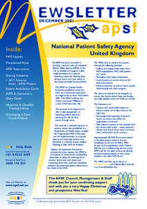 EWSLETTER apsf DECEMBER 2001 National Patient Safety Agency United Kingdom