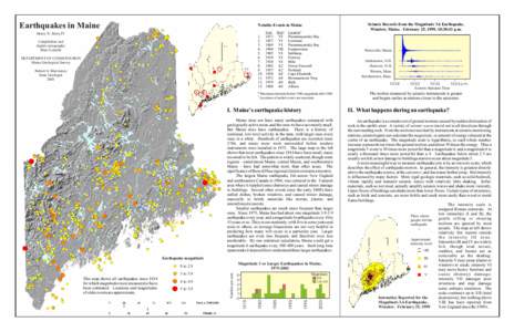 Earthquakes in Maine Henry N. Berry IV Compilation and digital cartography Marc Loiselle DEPARTMENT OF CONSERVATION