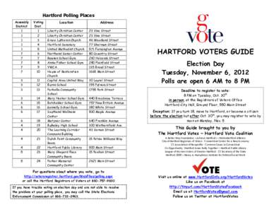 Hartford Polling Places Assembly District 1 1 1