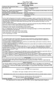 City of New York DEPARTMENT OF CORRECTION Job Posting Notice Civil Service Title: Procurement Analyst
