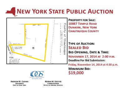 New York State Public Auction Property for Sale: 10887 Temple Road Dunkirk, New York Chautauqua County