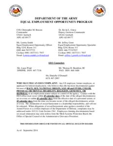 DEPARTMENT OF THE ARMY EQUAL EMPLOYMENT OPPORTUNITY PROGRAM COL Christopher M. Benson Commander USAG Ansbach APO AE 09177