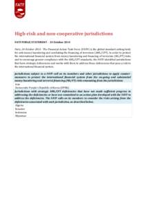 High-risk and non-cooperative jurisdictions (Fatf Public Statement - 24 October 2014)
