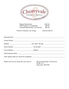 CHERRYVALE CHAMBER OF COMMERCE MEMBERSHIP DUES