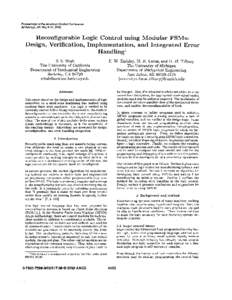 Proceedings of the American Control Conference Anchorage, AK May[removed]Reconfigurable Logic Control using Modular FSMs: Design, Verification, Implementation, and Integrated Error Handling’