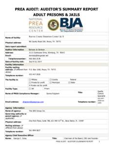 PREA AUDIT: AUDITOR’S SUMMARY REPORT ADULT PRISONS & JAILS Reeves County Detention Center I & II  Name of facility: