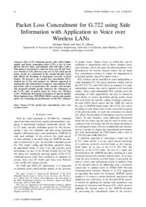 66  JOURNAL OF MULTIMEDIA, VOL. 2, NO. 3, JUNE 2007 Packet Loss Concealment for G.722 using Side Information with Application to Voice over