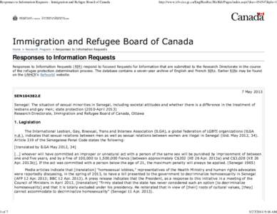 Responses to Information Requests - Immigration and Refugee Board of Canada