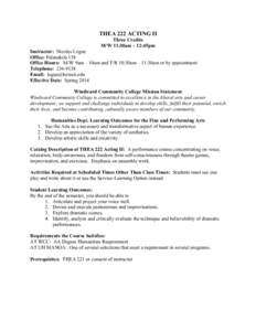 THEA 222 ACTING II Three Credits M/W 11:30am – 12:45pm Instructor: Nicolas Logue Office: Palanakila 138 Office Hours: M/W 9am – 10am and T/R 10:30am – 11:30am or by appointment