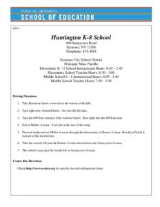 Huntington K-8 School 400 Sunnycrest Road Syracuse, NYTelephone: 