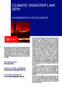 climate disaster law 2014 information for students The Sydney Law School in Europe Program offers a unique opportunity for students to undertake a fully