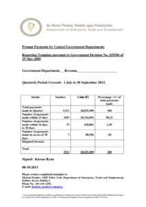 Prompt Payments by Central Government Departments Quarter 3 of 2013