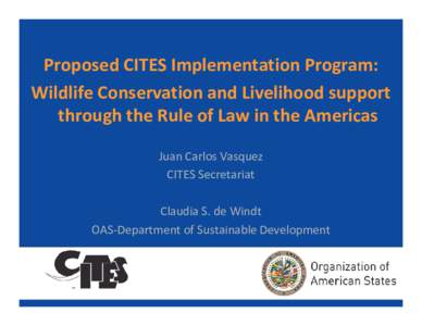 Proposed CITES Implementation Program: Wildlife Conservation and Livelihood support through the Rule of Law in the Americas Juan Carlos Vasquez CITES Secretariat Claudia S. de Windt