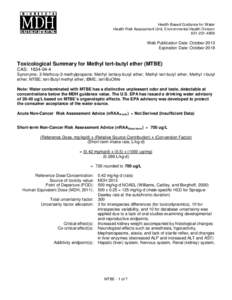 Methyl tert-Butyl Ether Toxicological Summary  Minnesota Department of Health  October 2013