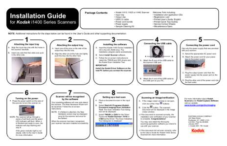 Package Contents  Installation Guide for Kodak i1400 Series Scanners  • Kodak i1410, i1420 or i1440 Scanner