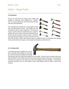 Module 3 - Tools  Unit 1 Unit 1 – Hand Tools[removed]Hammers