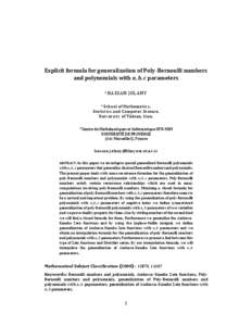 Explicit formula for generalization of Poly-Bernoulli numbers and polynomials with parameters