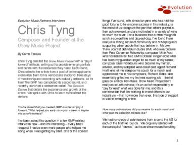 Evolution Music Partners Interviews  Chris Tyng Composer and Founder of the Grow Music Project By Carrin Tanaka