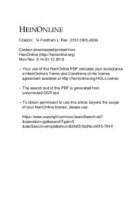 +(,121/,1( Citation: 74 Fordham L. Rev[removed]Content downloaded/printed from HeinOnline (http://heinonline.org) Mon Nov 8 14:01:[removed]Your use of this HeinOnline PDF indicates your acceptance