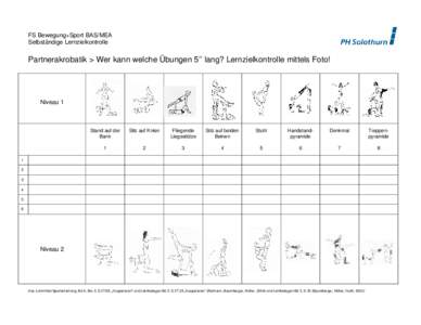 FS Bewegung+Sport BAS/MEA Selbständige Lernzielkontrolle Partnerakrobatik > Wer kann welche Übungen 5’’ lang? Lernzielkontrolle mittels Foto!  Niveau 1