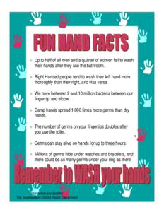 Up to half of all men and a quarter of women fail to wash their hands after they use the bathroom. Right Handed people tend to wash their left hand more thoroughly than their right, and visa versa. We have between 2 and 