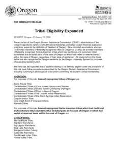 Microsoft Word - Corrected Press release tribal eligibility2_10_06_vm.doc