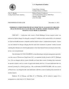 U. S. Department of Justice  United States Attorney Northern District of Illinois Gary S. Shapiro Acting United States Attorney