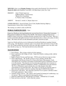 MINUTES of the second Regular Meeting of the month of the Pembroke Town Board held on March 24, 2016 at the Pembroke Town Hall, 1145 Main Road, Corfu, New York. PRESENT: John J. Worth, Supervisor Kathleen Manne, Councilw