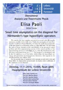 Oberseminar Analysis und Theoretische Physik Elisa Paoli SISSA Trieste