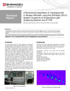 2-Dimensional separation of triacylglycerols in Borago officinalis using the Shimadzu 2D-LC System coupled to an Evaporative Light Scattering Detector and IT-TOF Paola Dugo, Marco Beccaria, Francesco Cacciola, Paola Dona