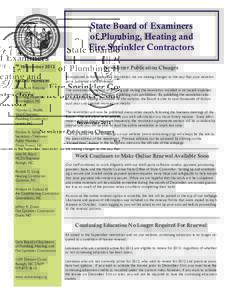 STATE BOARD OF EXAMINERS OF PLUMBING, HEATING AND FIRE SPRINKLER CONTRACTOR State Board of Examiners of Plumbing, Heating and