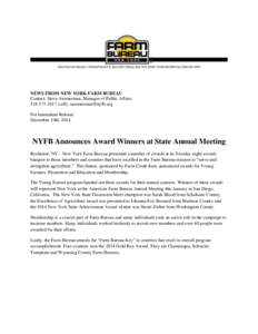 NEWS FROM NEW YORK FARM BUREAU Contact: Steve Ammerman, Manager of Public Affairscell),  For Immediate Release: December 10th, 2014