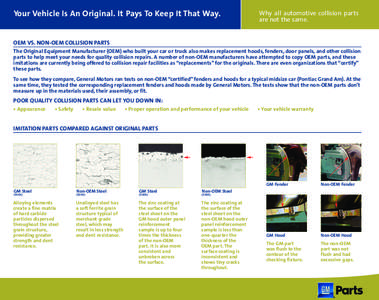 Your Vehicle Is An Original. It Pays To Keep It That Way.  Why all automotive collision parts are not the same.  OEM VS. NON-OEM COLLISION PARTS