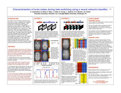 Characterization of brain states during task-switching using a neural network classifier.  G30 A. Lenartowicz, G. Detre, S. Polyn, J. Chein, N. Yeung*, L. Nystrom, K.A. Norman, J.D. Cohen Princeton University, Princeton,